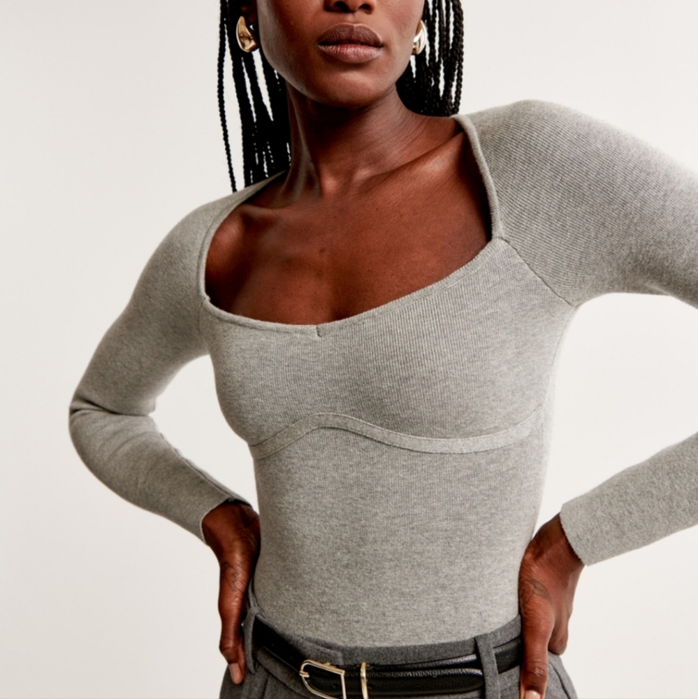 Abercrombie And Fitch Sweetheart Sweater Bodysuit Large Grey
